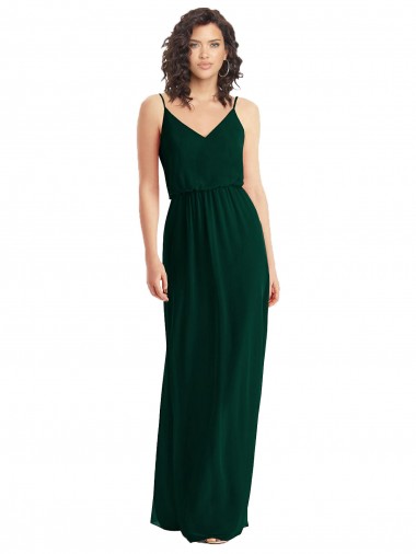 Low Back Soft Chiffon V-Neck Long Sleeveless Semi Formal Evening Dress / Bridesmaid Dress Southampton