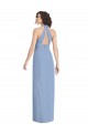 Open Back Dusty Blue Soft Chiffon Halter Neck Long Sleeveless Formal Evening Gown / Bridesmaid Dress Southampton