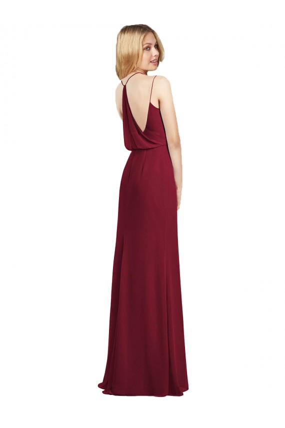 Burgundy Soft Chiffon V-Neck Long Sleeveless Formal Dress / Bridesmaid Dress Southampton