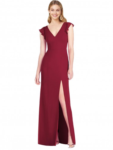 Tie Back Soft Chiffon V-Neck Long Ruffle Sleeves Bridesmaid Dress Southampton