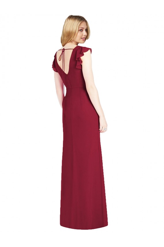 Tie Back Soft Chiffon V-Neck Long Ruffle Sleeves Bridesmaid Dress Southampton
