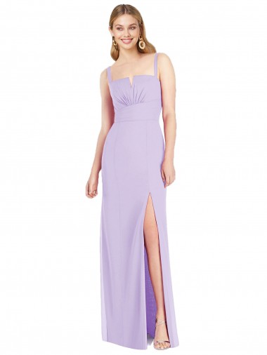 Lilac Soft Chiffon Spaghetti Straps Long Sleeveless Bridesmaid Dress Southampton