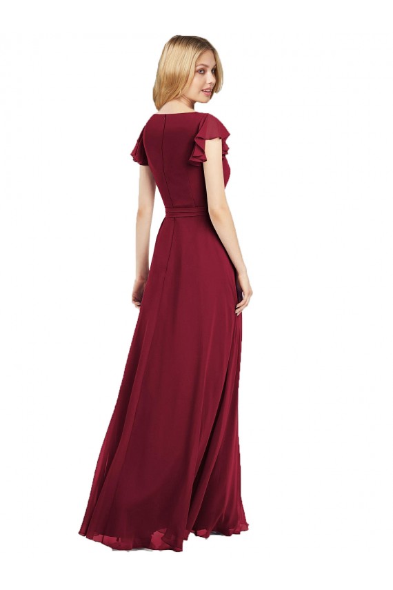 Lxue Chiffon V-Neck Long Flutter Sleeves Bridesmaid Dress Southampton