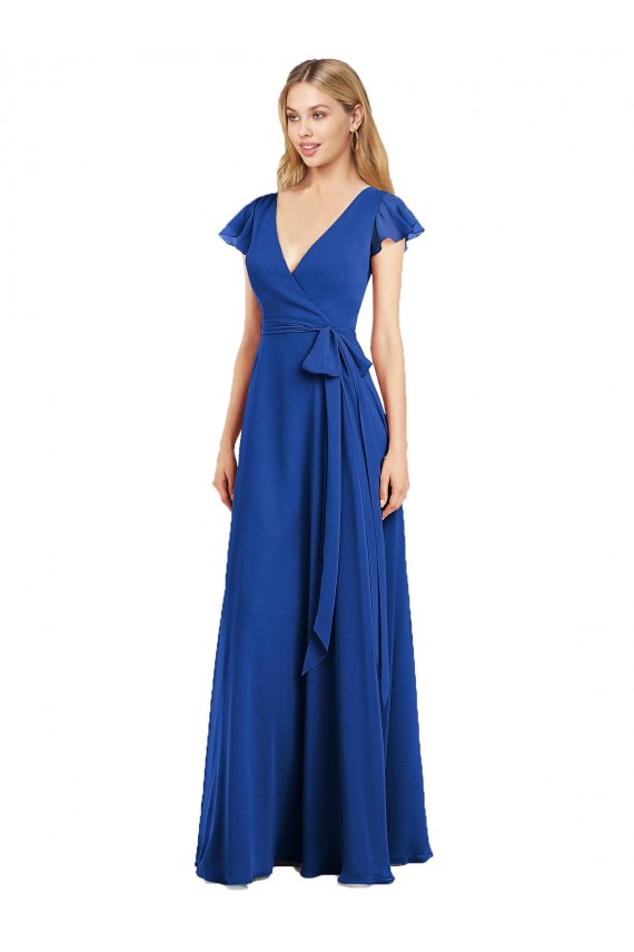 Lxue Chiffon V-Neck Long Flutter Sleeves Bridesmaid Dress Southampton