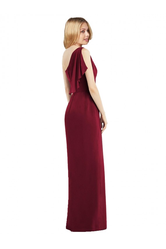 Olive Green Soft Chiffon One Shoulder Long Sleeveless Bridesmaid Dress Southampton
