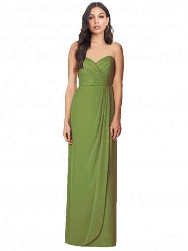 Olive Green Soft Chiffon Sweetheart Long Sleeveless Bridesmaid Dress Southampton