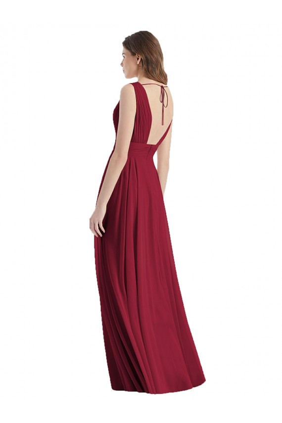 Tie Back Lxue Chiffon V-Neck Long Sleeveless Bridesmaid Dress Southampton