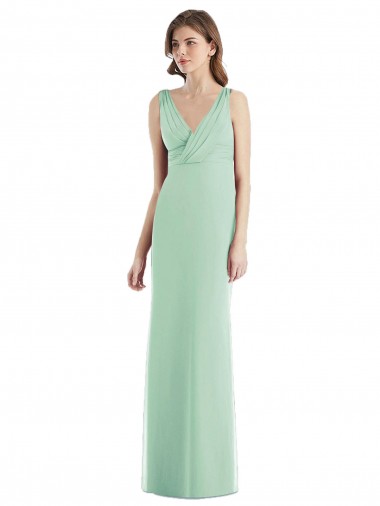 Open Back Mint Green Chiffon V-Neck Long Sleeveless Bridesmaid Dress / Evening Dress Southampton