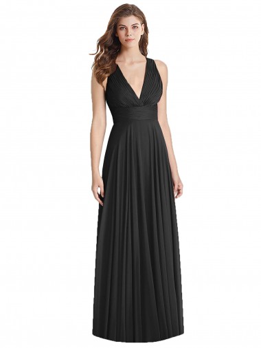 Open Back Black Soft Chiffon V-Neck Long Sleeveless Bridesmaid Dress Southampton