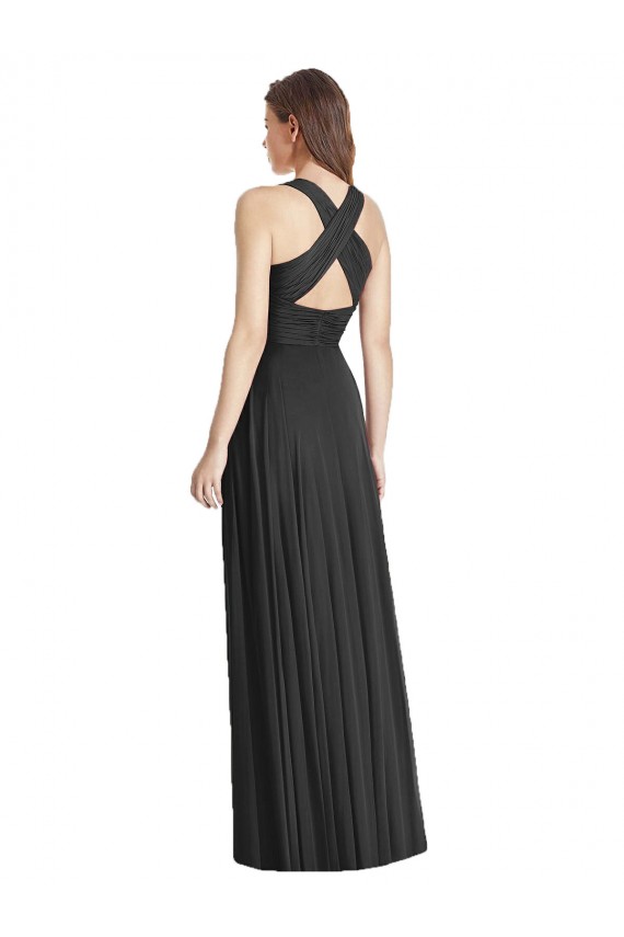 Open Back Black Soft Chiffon V-Neck Long Sleeveless Bridesmaid Dress Southampton