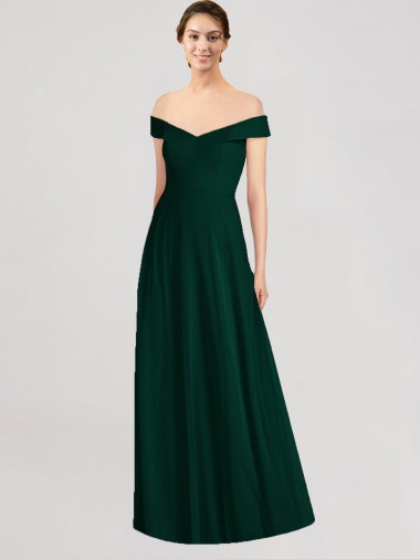 Ever Green Soft Chiffon Off the Shoulder Long Sleeveless Formal Dress / Bridesmaid Dress Southampton