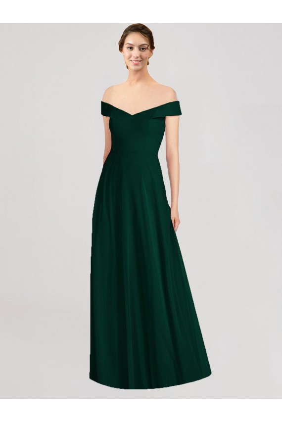 Ever Green Soft Chiffon Off the Shoulder Long Sleeveless Formal Dress / Bridesmaid Dress Southampton