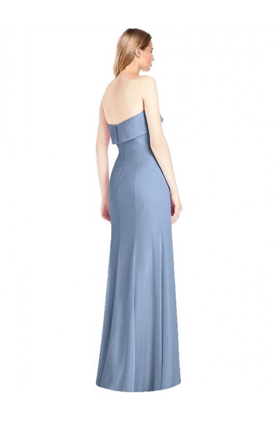 Dusty Blue Soft Chiffon Strapless Long Sleeveless Bridesmaid Dress Southampton