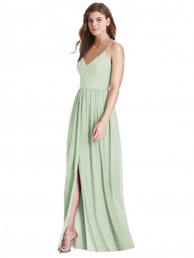 Open Back Sage Soft Chiffon Spaghetti Straps Long Sleeveless Semi Formal Evening Dress / Bridesmaid Dress Southampton