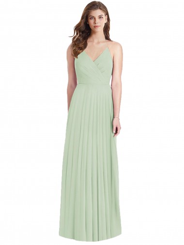 Sage Soft Chiffon Spaghetti Straps Long Cold Shoulder Semi Formal Evening Dress / Bridesmaid Dress Southampton