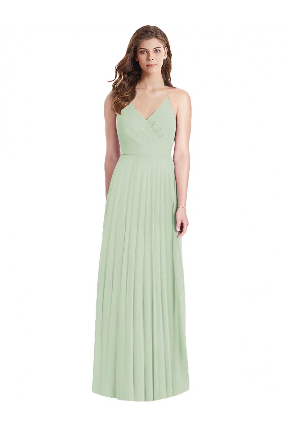 Sage Soft Chiffon Spaghetti Straps Long Cold Shoulder Semi Formal Evening Dress / Bridesmaid Dress Southampton
