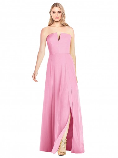 Hot Pink Soft Chiffon V-Neck Long Sleeveless Semi Formal Evening Dress / Bridesmaid Dress Southampton
