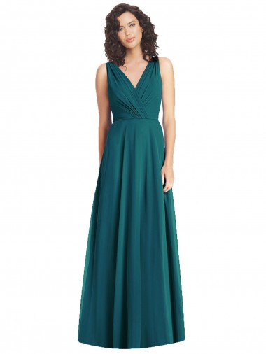 V-Back Hunter Chiffon V-Neck Long Sleeveless Wedding Party Dress Southampton