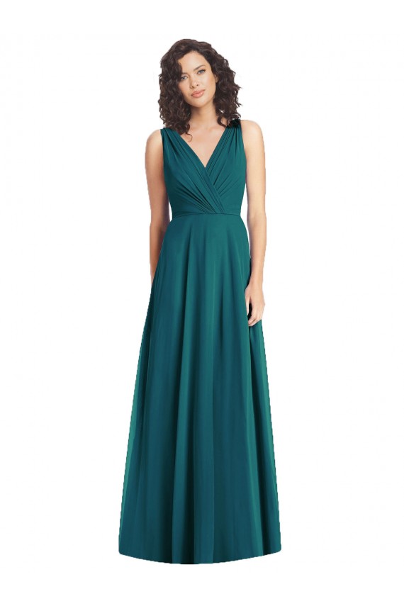 V-Back Hunter Chiffon V-Neck Long Sleeveless Wedding Party Dress Southampton