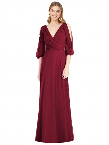 V-Back Soft Chiffon V-Neck Long Bell Sleeves Formal Dress / Bridesmaid Dress Southampton