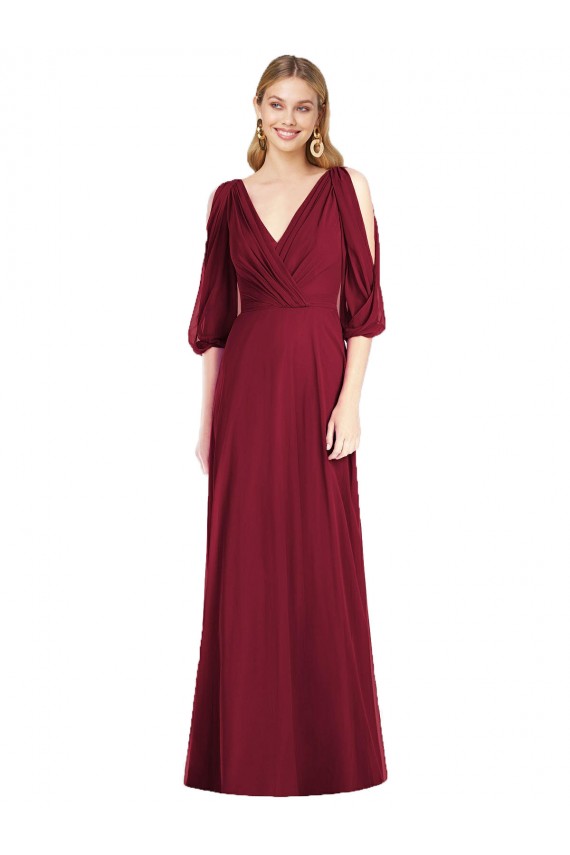 V-Back Soft Chiffon V-Neck Long Bell Sleeves Formal Dress / Bridesmaid Dress Southampton
