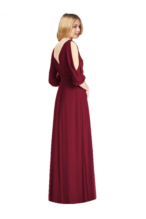 V-Back Soft Chiffon V-Neck Long Bell Sleeves Formal Dress / Bridesmaid Dress Southampton
