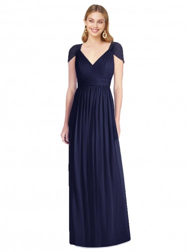 Open Back Soft Chiffon V-Neck Long Cap Sleeves Bridesmaid Dress Southampton