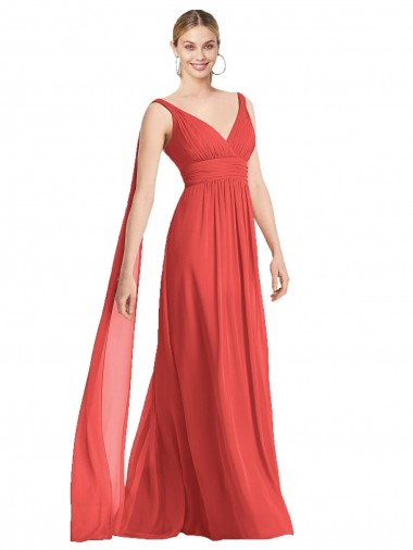 Low Back Firecracker Soft Chiffon V-Neck Long Sleeveless Bridesmaid Dress Southampton