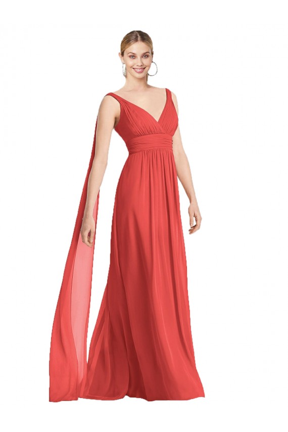 Low Back Firecracker Soft Chiffon V-Neck Long Sleeveless Bridesmaid Dress Southampton