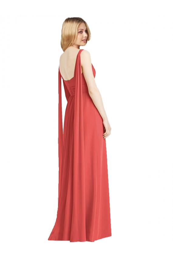 Low Back Firecracker Soft Chiffon V-Neck Long Sleeveless Bridesmaid Dress Southampton