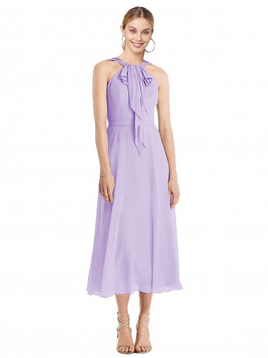 V-Back Soft Chiffon Halter Neck Tea length Sleeveless Prom Dress / Bridesmaid Dress Southampton