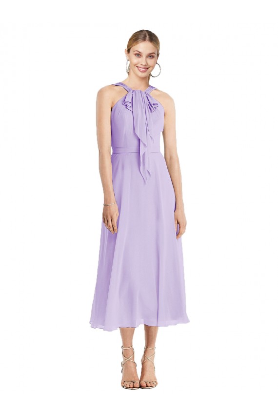 V-Back Soft Chiffon Halter Neck Tea length Sleeveless Prom Dress / Bridesmaid Dress Southampton
