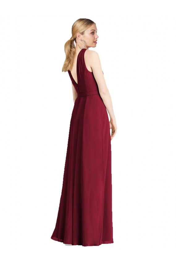 V-Back Royal Blue Soft Chiffon Halter Neck Long Sleeveless Bridesmaid Dress Southampton