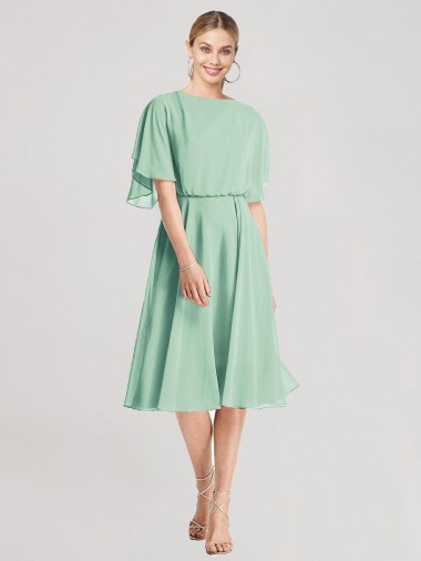 Tie Back Soft Chiffon Knee Length Flutter Sleeves Bridesmaid Dress Southampton
