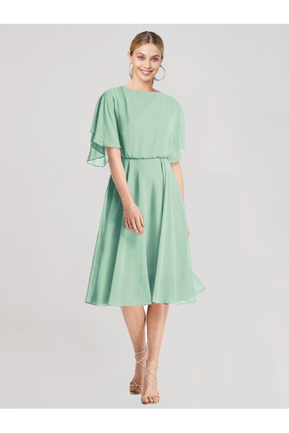 Tie Back Soft Chiffon Knee Length Flutter Sleeves Bridesmaid Dress Southampton