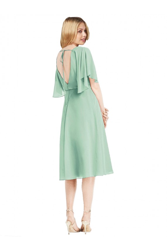 Tie Back Soft Chiffon Knee Length Flutter Sleeves Bridesmaid Dress Southampton