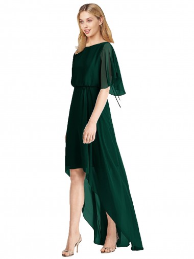Tie Back Soft Chiffon Round Neck Flutter Sleeves High Low Bridesmaid Dress Southampton