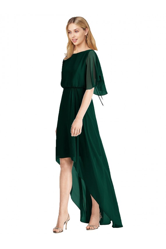 Tie Back Soft Chiffon Round Neck Flutter Sleeves High Low Bridesmaid Dress Southampton