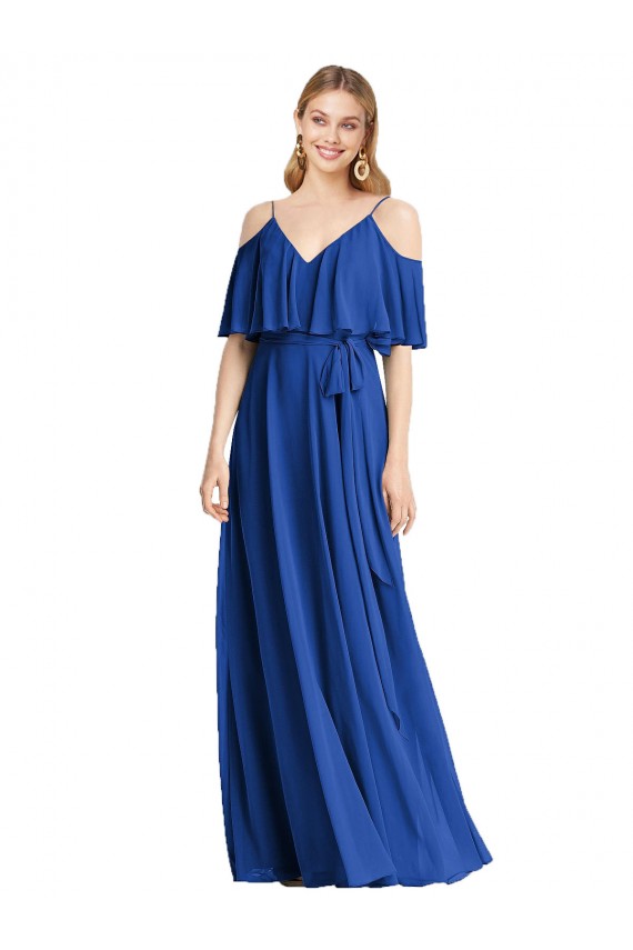 Chiffon Spaghetti Straps Long Cold Shoulder Bridesmaid Dress Southampton