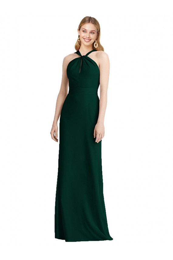 Ever Green Soft Chiffon Halter Neck Long Sleeveless Bridesmaid Dress Southampton