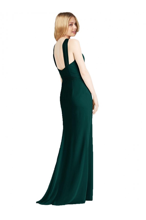 Ever Green Soft Chiffon Halter Neck Long Sleeveless Bridesmaid Dress Southampton