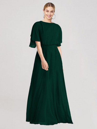 Tie Back Soft Chiffon Round Neck Long Flutter Sleeves Bridesmaid Dress Southampton