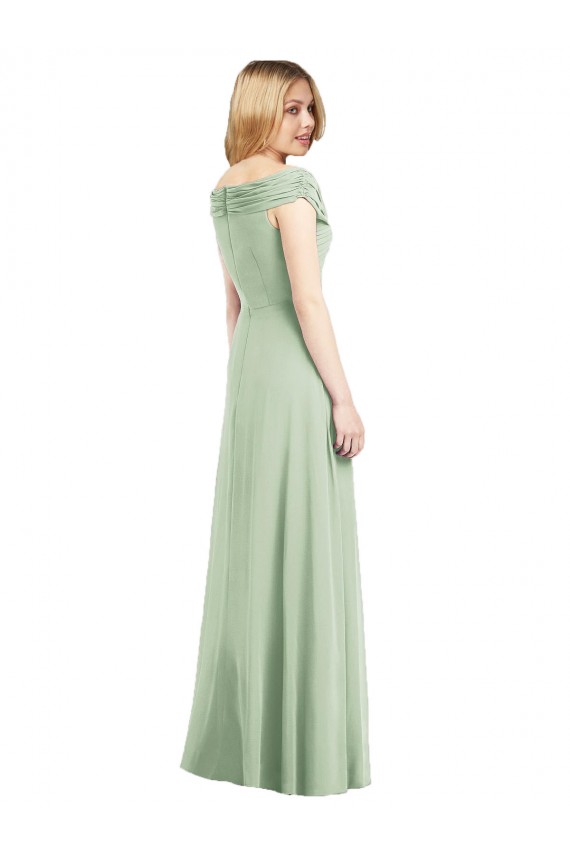 Sage Soft Chiffon Off the Shoulder Long Sleeveless Bridesmaid Dress Southampton
