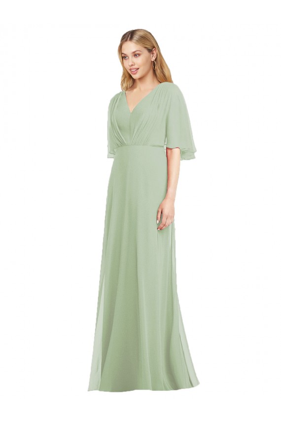 Soft Chiffon V-Neck Long Flutter Sleeves Bridesmaid Dress Southampton