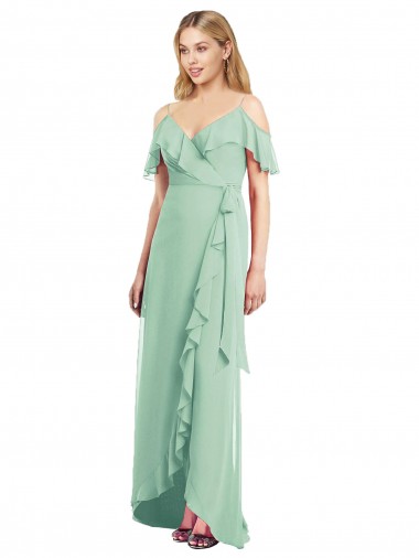 Soft Chiffon Spaghetti Straps Long Cold Shoulder High Low Bridesmaid Dress Southampton