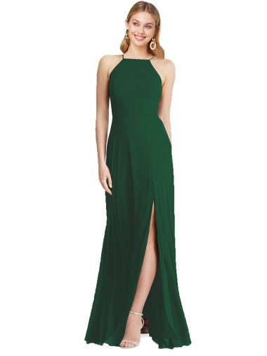 Dark Green Soft Chiffon Spaghetti Straps Long Sleeveless Semi Formal Evening Dress / Bridesmaid Dress Southampton