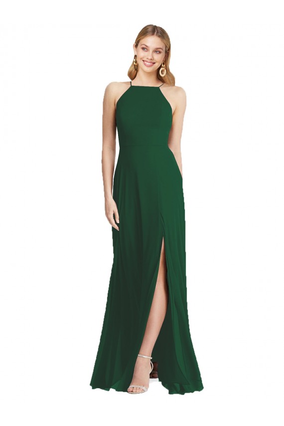 Dark Green Soft Chiffon Spaghetti Straps Long Sleeveless Semi Formal Evening Dress / Bridesmaid Dress Southampton