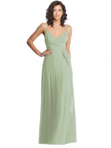 Smoke Green Soft Chiffon Spaghetti Straps Long Sleeveless Formal Evening Gown / Bridesmaid Dress Southampton