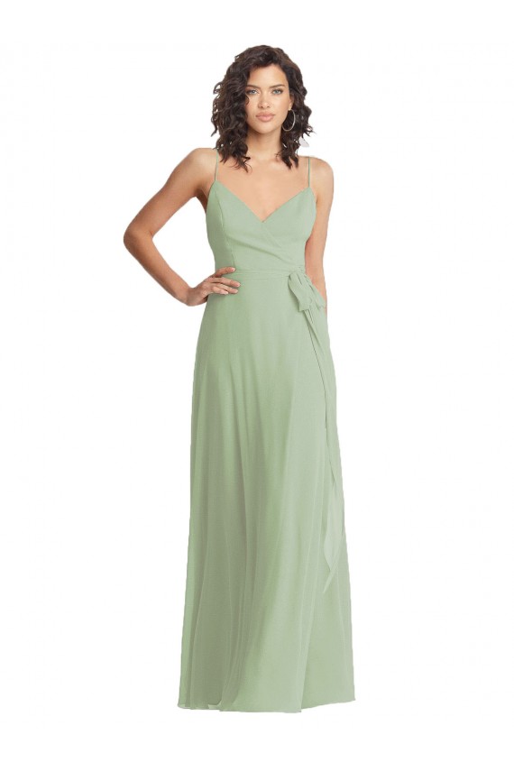Smoke Green Soft Chiffon Spaghetti Straps Long Sleeveless Formal Evening Gown / Bridesmaid Dress Southampton
