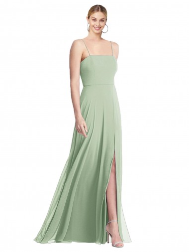Low Back Soft Chiffon Spaghetti Straps Long Sleeveless Formal Evening Gown / Bridesmaid Dress Southampton